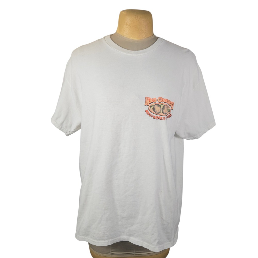 Gildan Nice‎ Coconuts Hawaii Hula Girl Graphic T-Shirt White Mens XL Pinup Maui